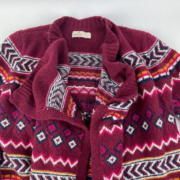 Hollister Wrap Style Cardigan Womens Small Red Aztec Striped Long Sleeve - Picture 3 of 8